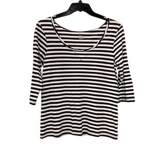 Gap Women Brown & White Stripe 1/2 Sleeve Scoop Neck Soft Stretch Shirt Size L